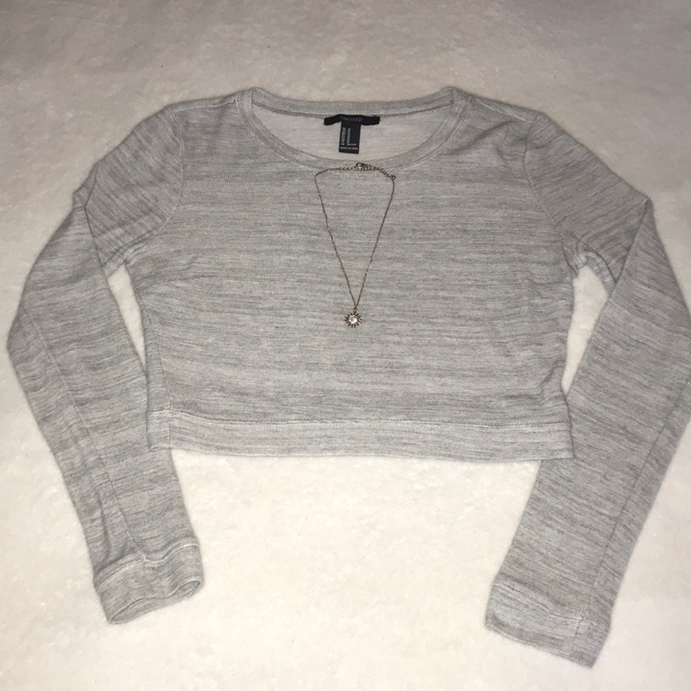Forever 21 Grey Long Sleeve Crop Top